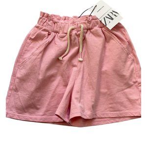 Zara girls 10 NWT pink paper bag shorts elastic waist
